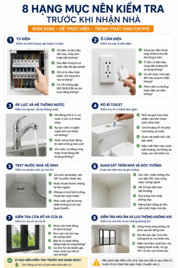 Checklist 8 Điểm Kiểm Tra Nhà Mới Mua Hoặc Thuê — Nên Kiểm Tra Trước Khi Dọn Vào